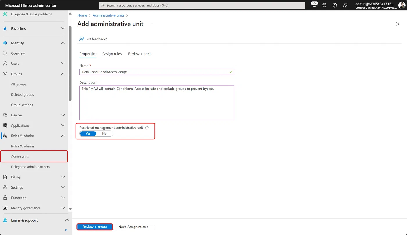 Create a Restricted Management Administrative Unit