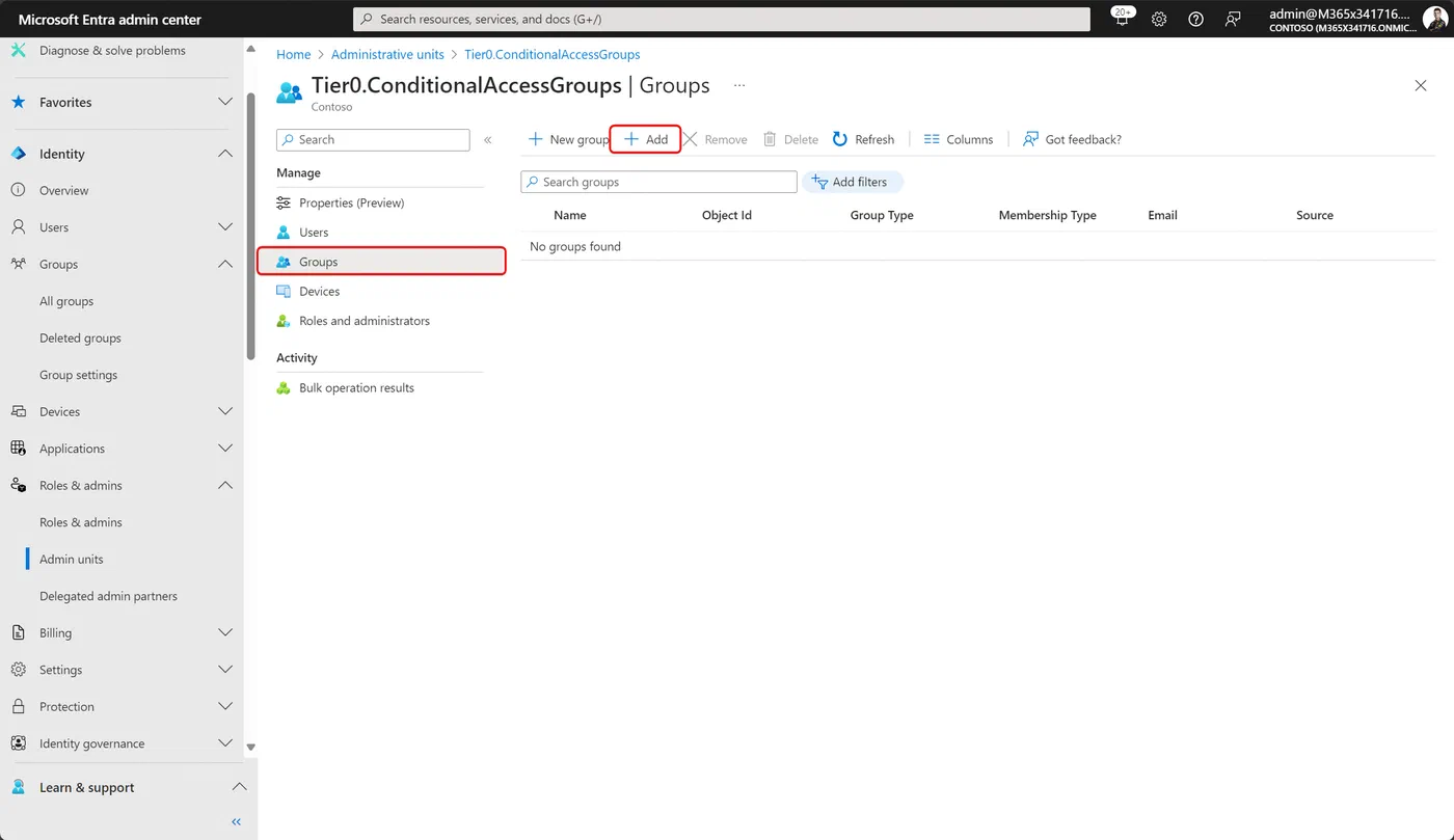 Add Conditional Access groups to the restricted unit