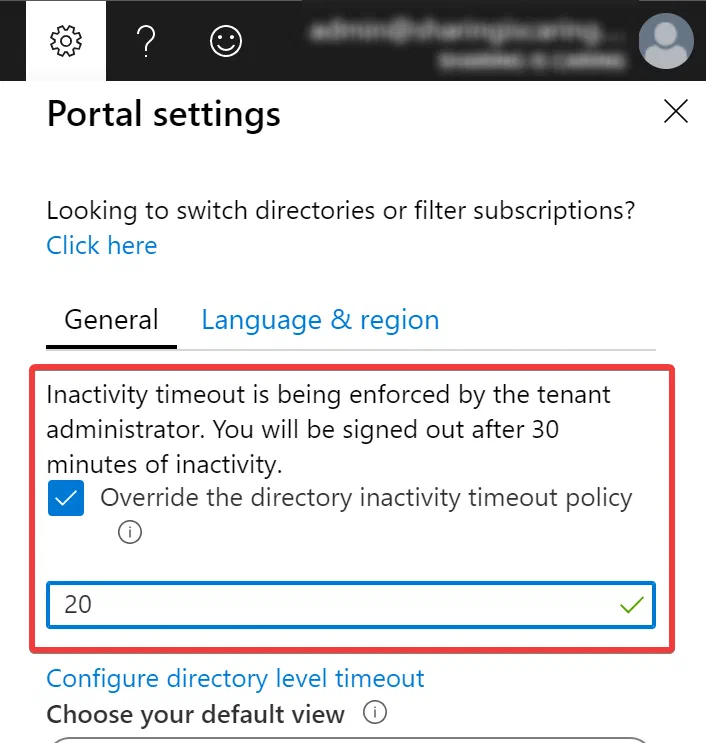 Override the directory inactivity timeout policy