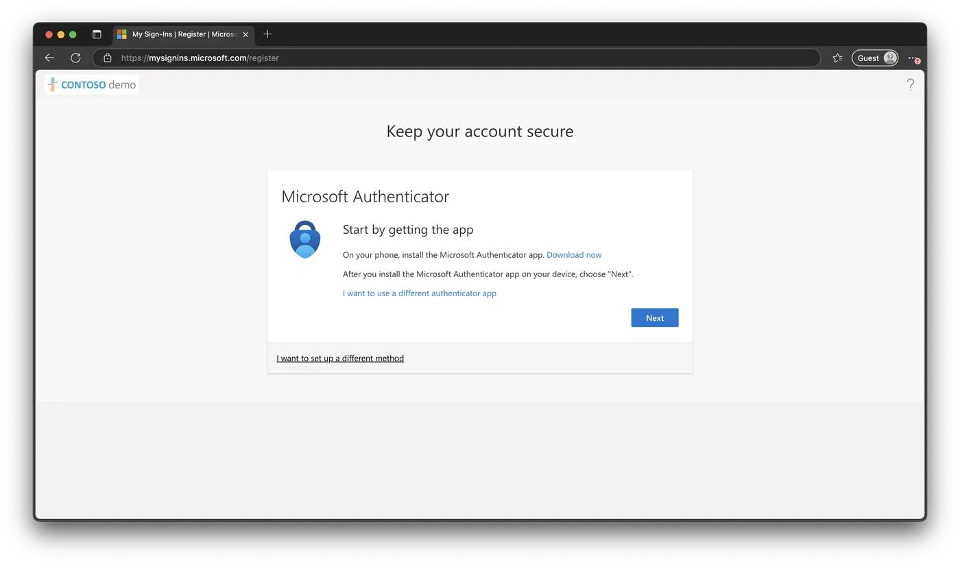 Screenshot 12 from Security Info Registration. Entra ID’s rabbit hole.