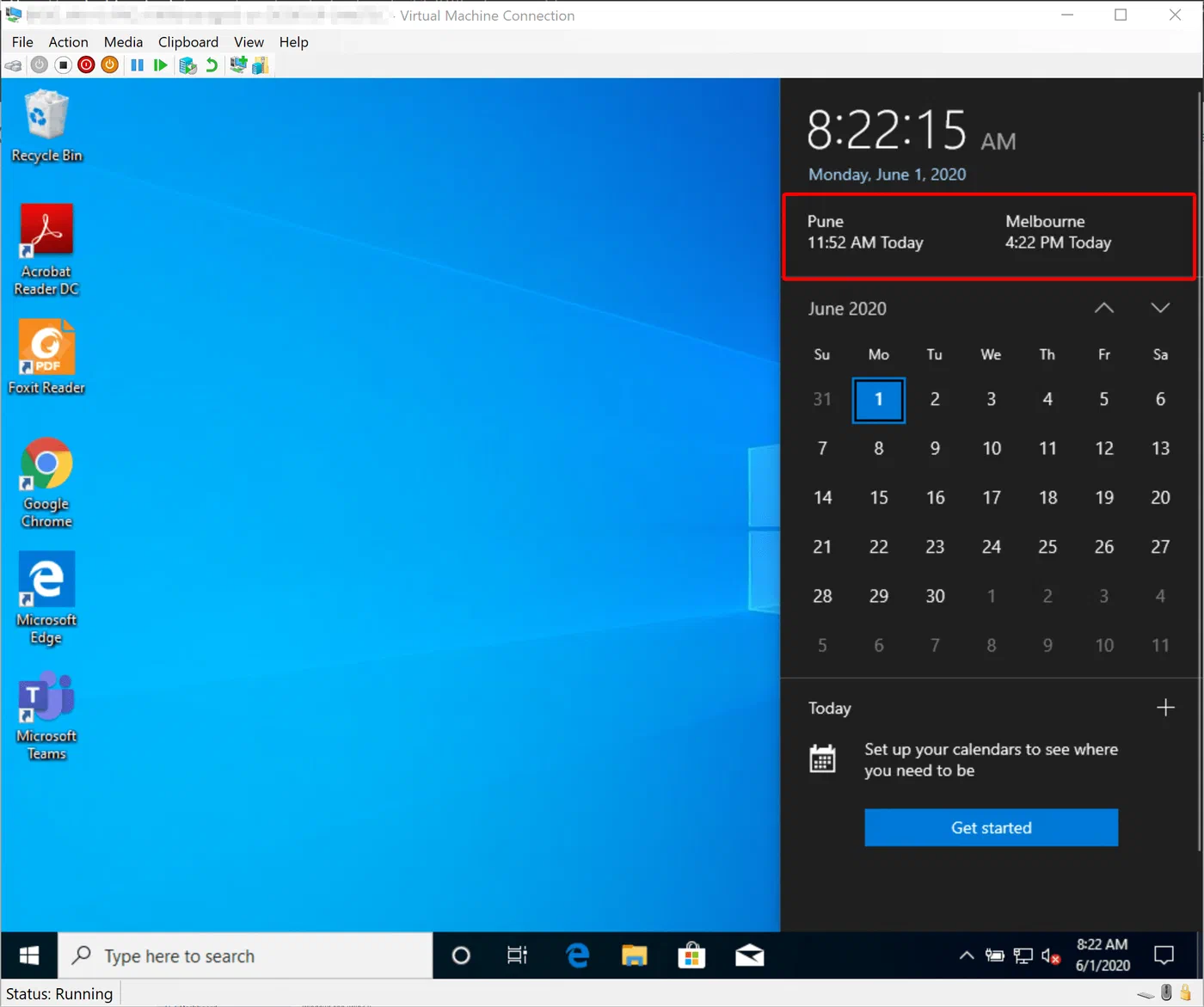 Windows test device displaying the configured additional clocks