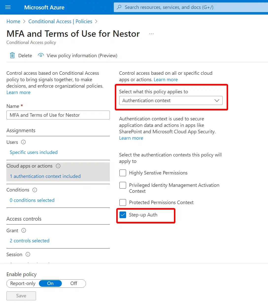 Conditional Access policy targeting the Authentication Context