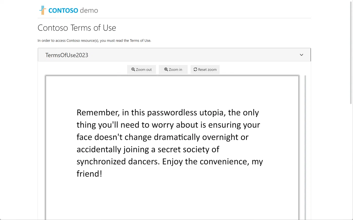 Terms of use prompt during the step-up authentication flow