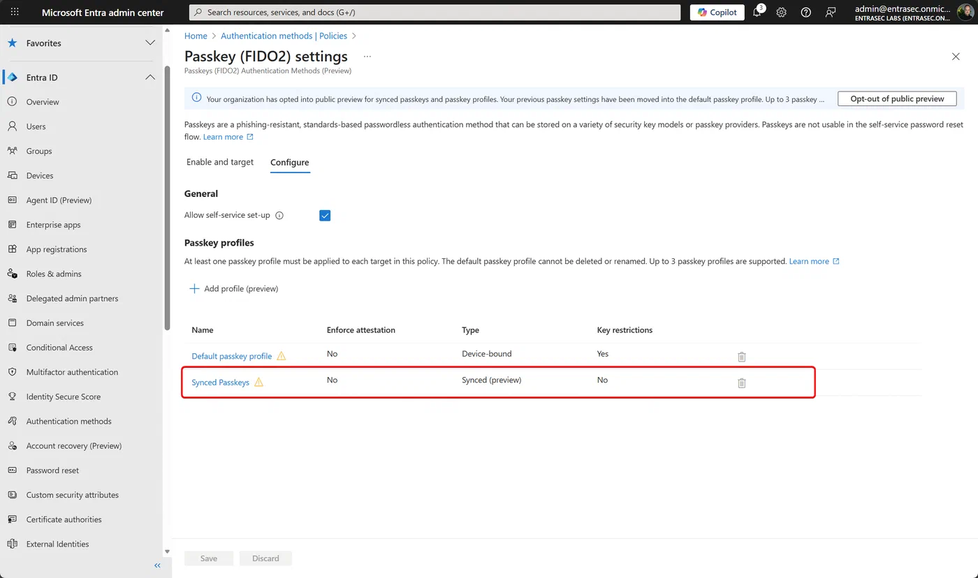 Screenshot showing Microsoft 365 passkeys stored in 1Password (step 1)