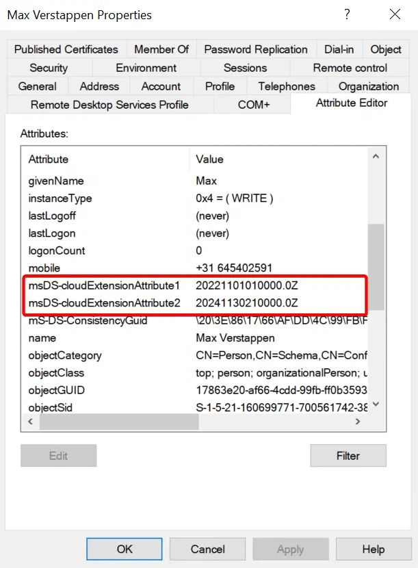 Screenshot related to Setting the attributes