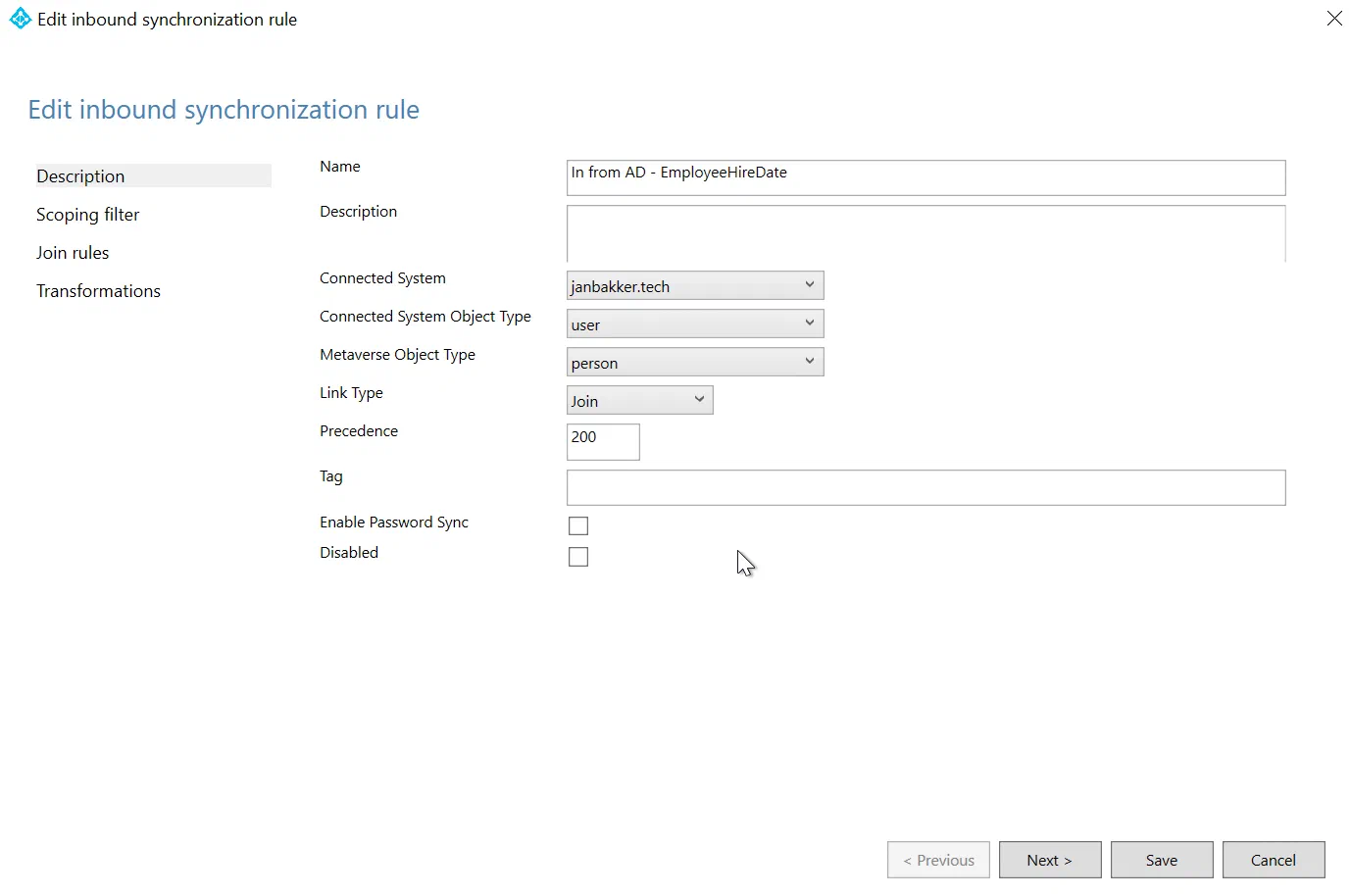 Screenshot related to Sync rules
