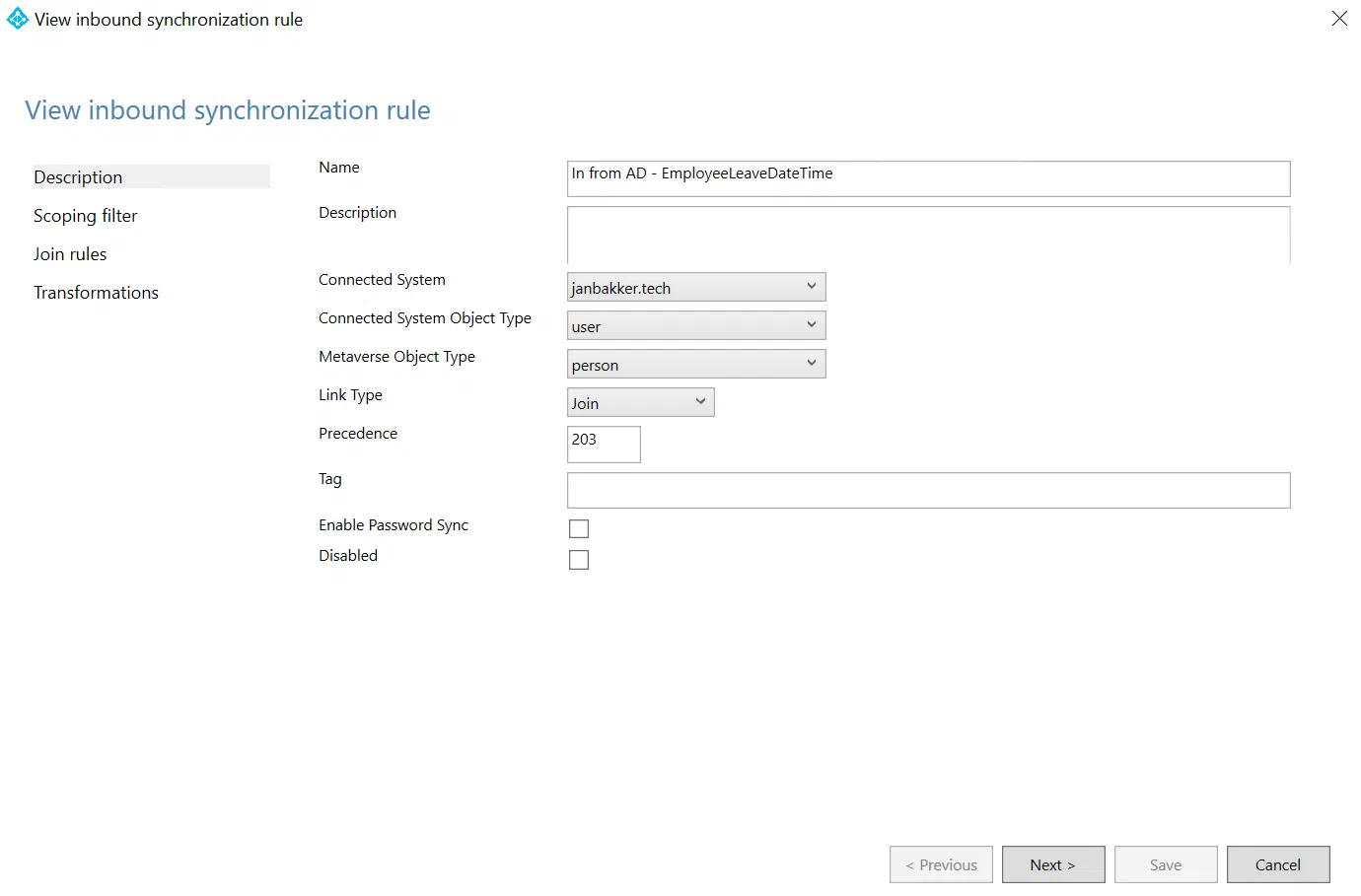 Screenshot related to Sync rules