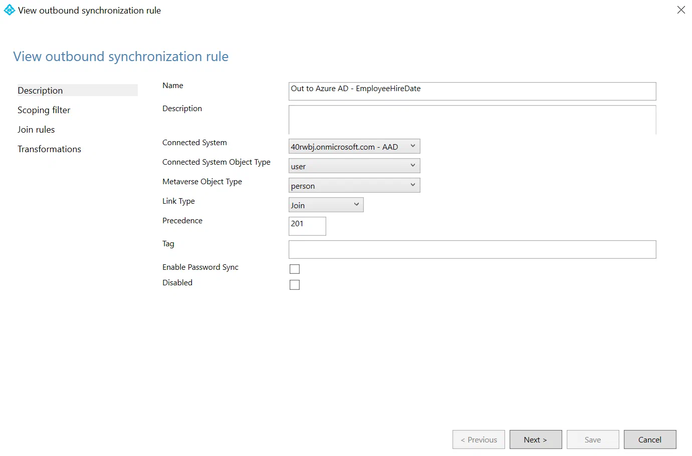 Screenshot related to Sync rules