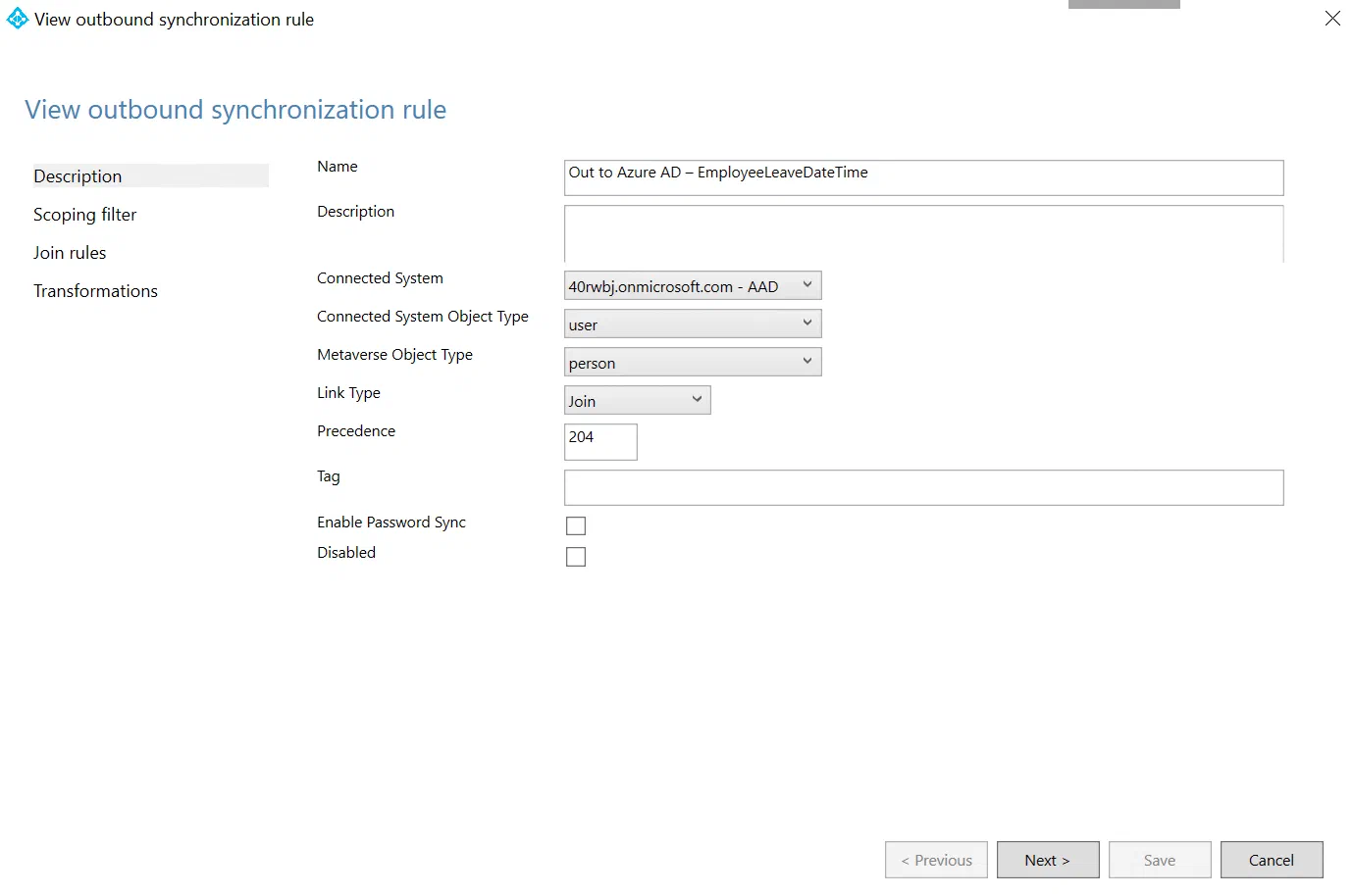 Screenshot related to Sync rules