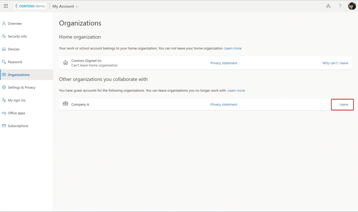 Screenshot related to User experience - Guests trying to leave the tenant