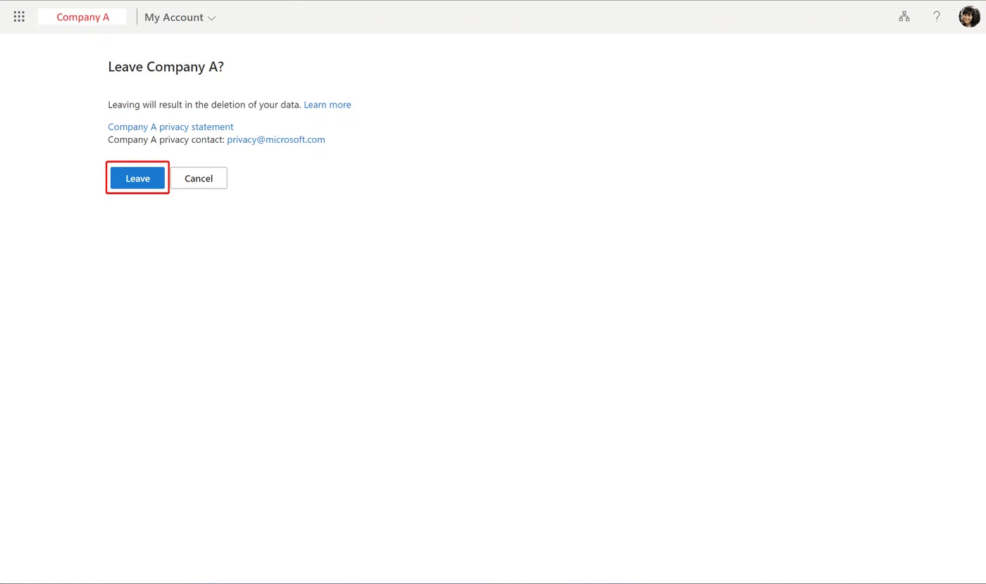 Screenshot related to User experience - Guests trying to leave the tenant