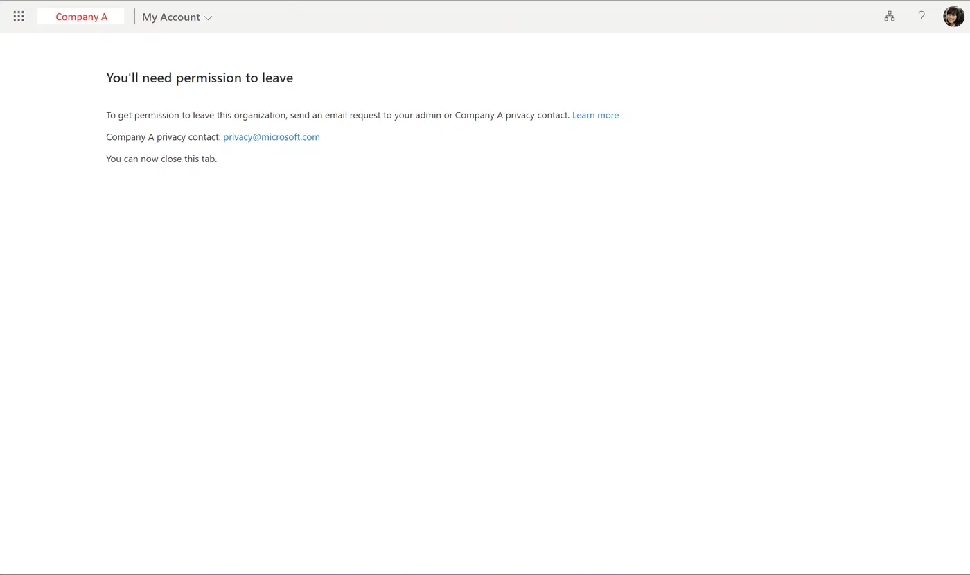 Screenshot related to User experience - Guests trying to leave the tenant