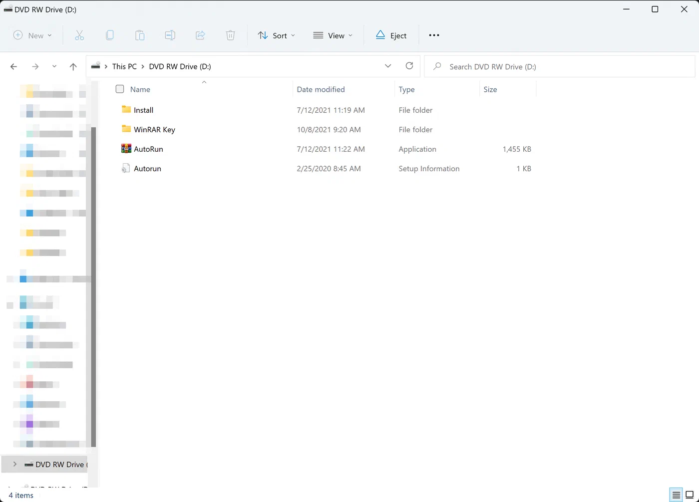 WinRAR installation disc and its autorun contents
