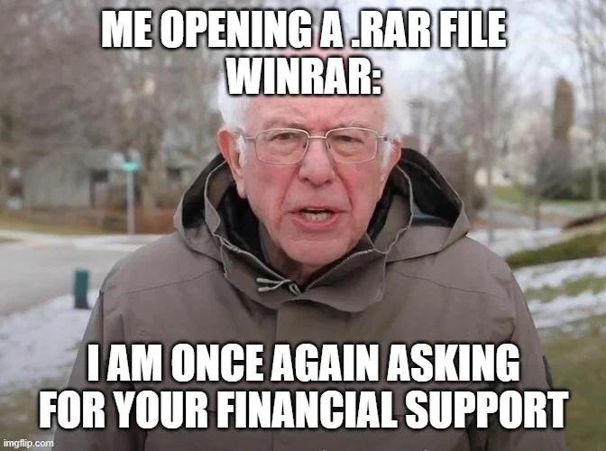 Humorous meme about WinRAR’s long-running trial