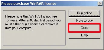WinRAR trial reminder with its close button