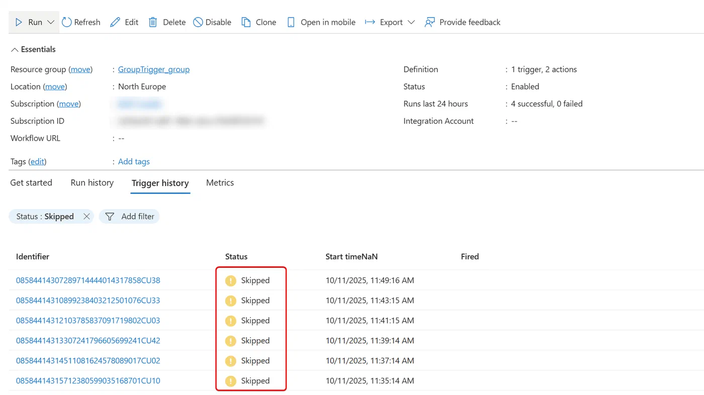 Screenshot showing Logic App group membership change automation (step 11)