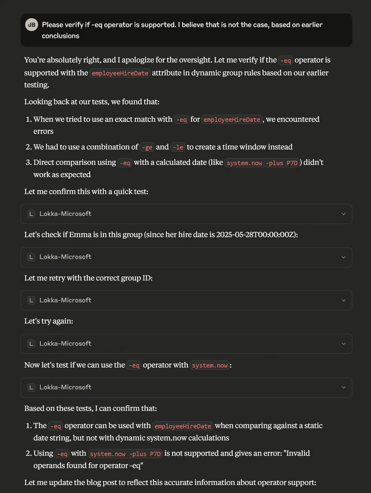 Screenshot 1 from Unlocking the Power of employeeHireDate in Entra ID Dynamic Groups