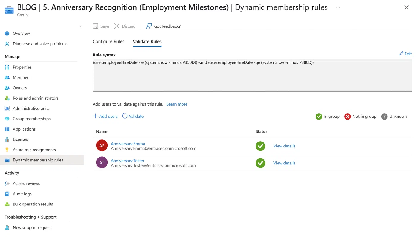 Screenshot 6 from Unlocking the Power of employeeHireDate in Entra ID Dynamic Groups