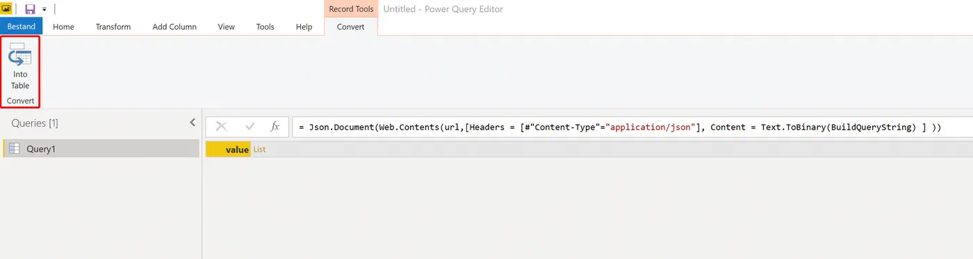Power Query converting the Graph API response into a table