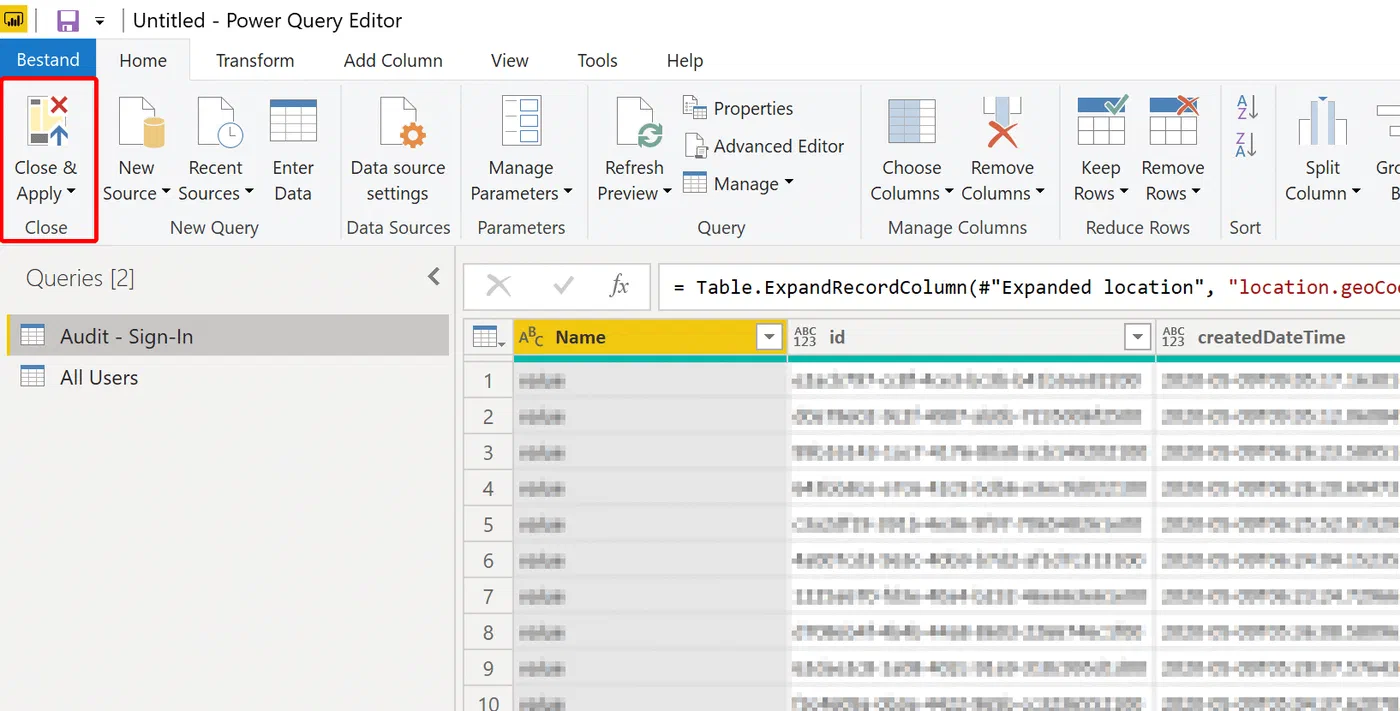 Power Query query ready to load into the Power BI dataset