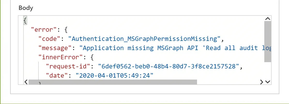 Microsoft Graph permission error caused by missing Audit.Read.All access