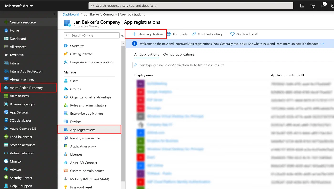 Azure portal page for starting a new Microsoft Entra app registration