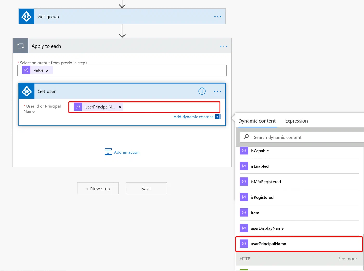 Power Automate Get user action using the user’s principal name