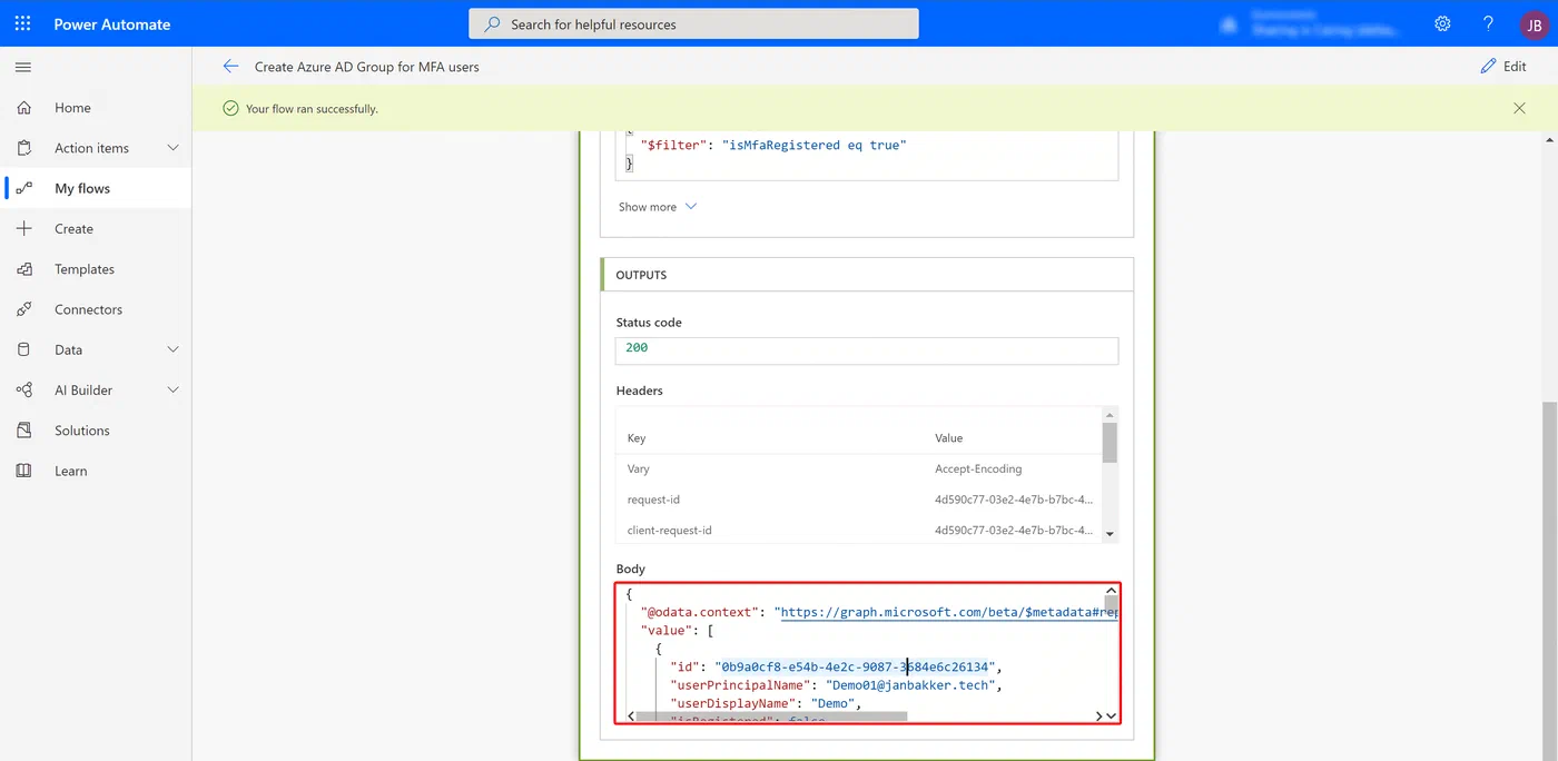 Power Automate Generate from sample dialog for creating a JSON schema