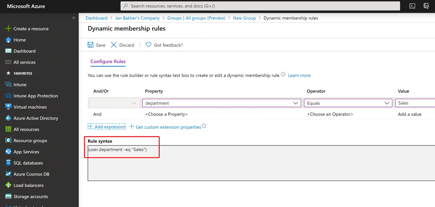 Azure AD dynamic membership rule using a user attribute to build a group