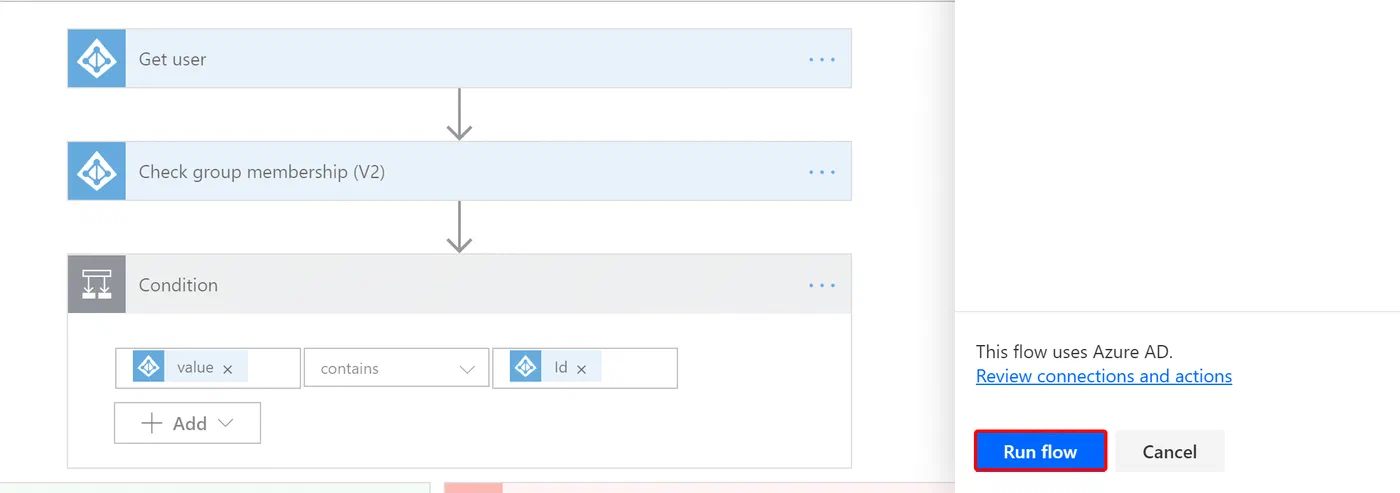 Power Automate test run details for the user registration flow