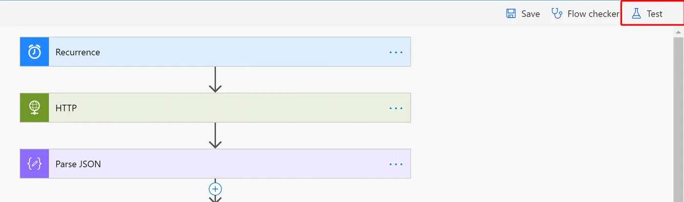 Power Automate test panel for manually running the scheduled flow