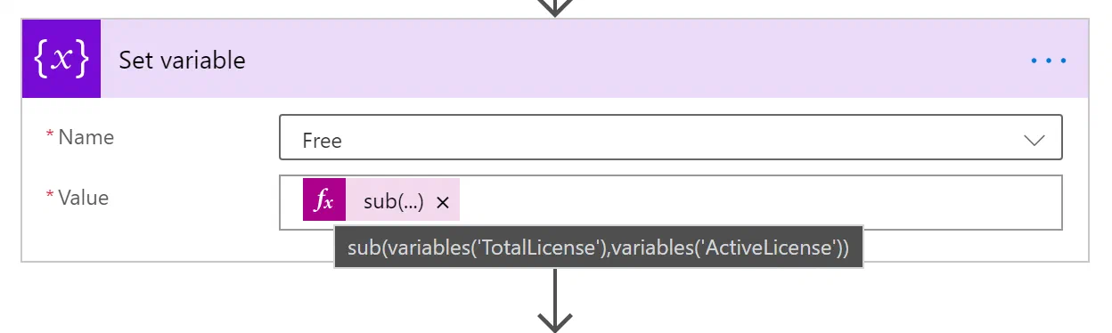 Power Automate expression calculating the number of unused licenses