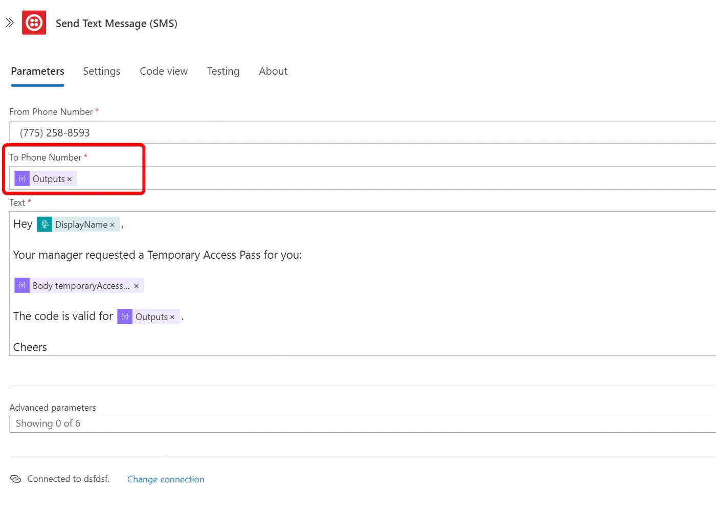 Logic App action using the requested phone number