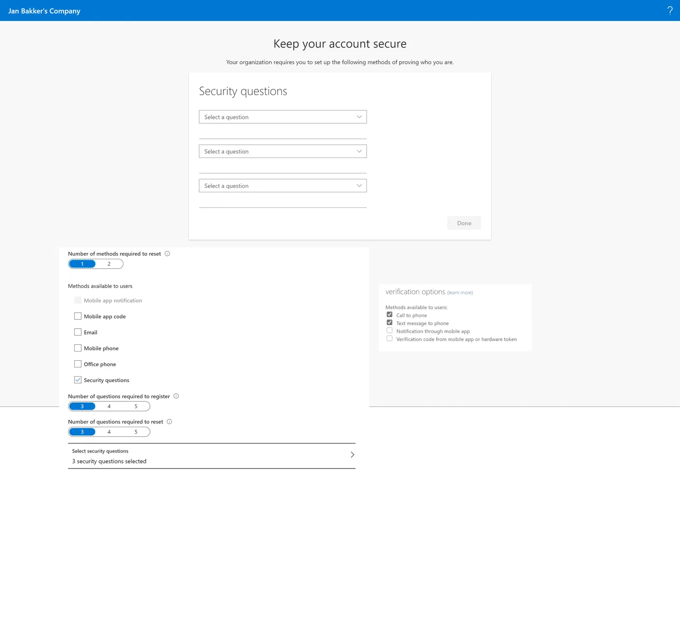 Combined MFA and password reset registration example, scenario 5