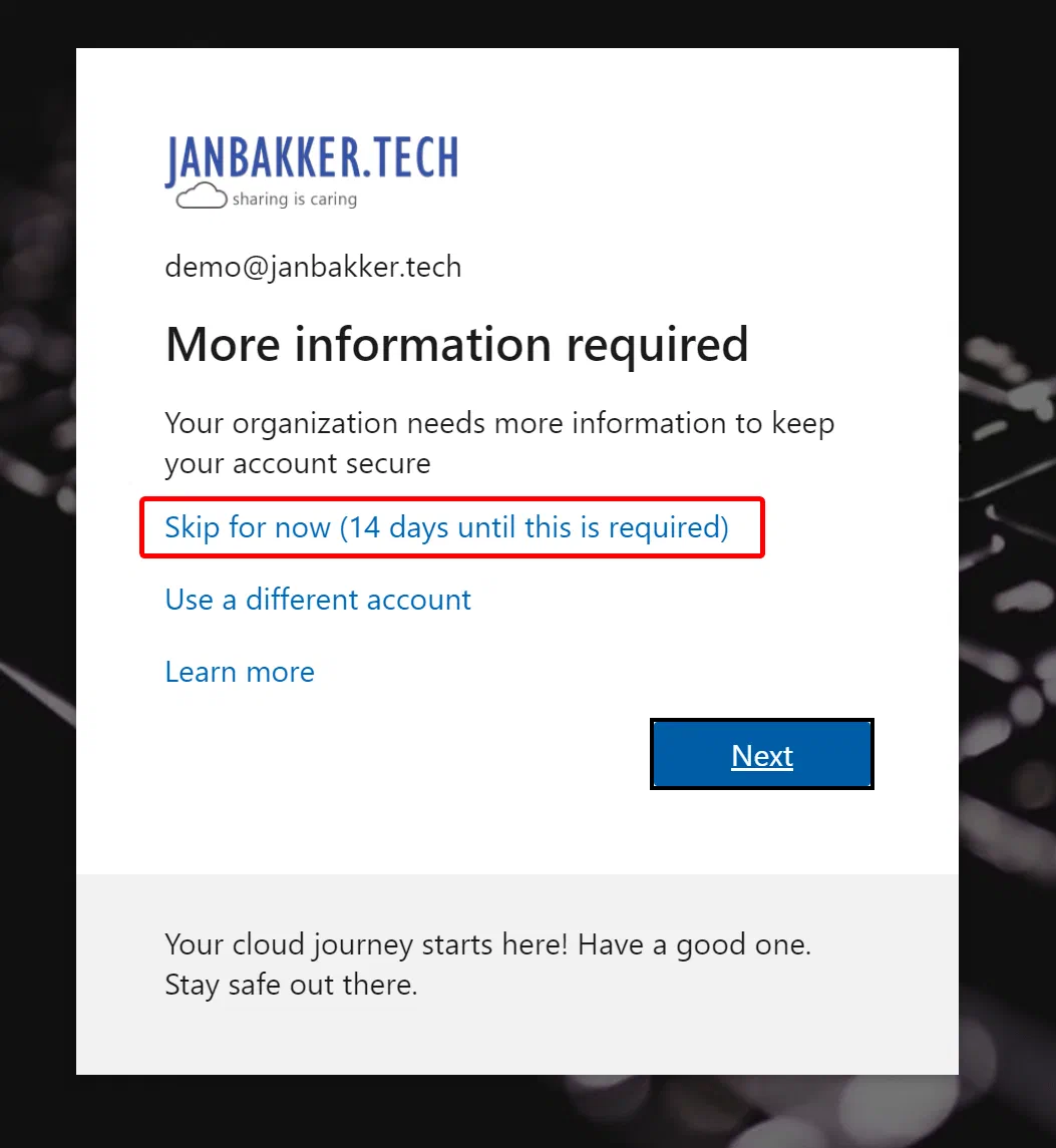 Combined registration wizard showing available security information methods